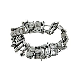 Vintage Tofa Silver Charm Bracelet Slider Handy Woman Carpenter Restoration 90s